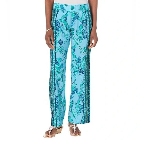 NWT Lilly Pulitzer Bal Harbour Palazzo Pants Plant One On You Size Medium 32x33 - Picture 1 of 8